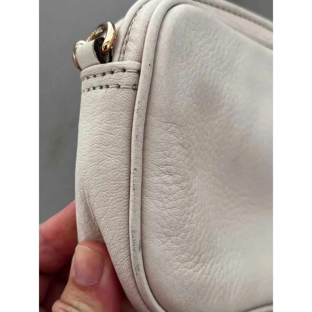 Michael Kors Cream Pebbled Leather Crossbody Bag Gold Chain Camera Bag Small